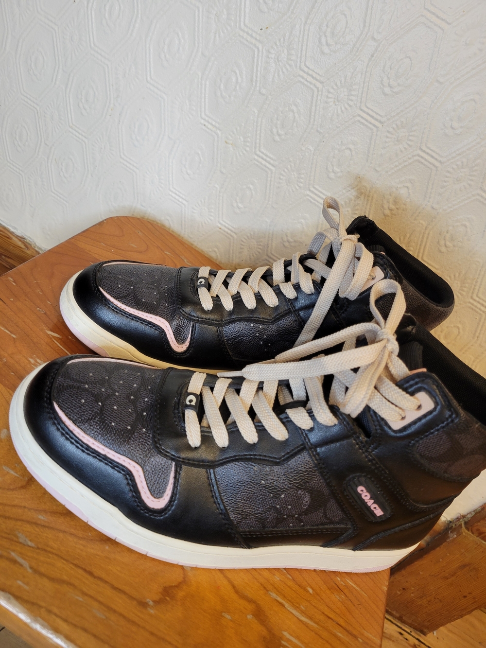 Coach Black High-Top Sneakers with Pink Trim Size 9.5 US - Picture 3 of 11